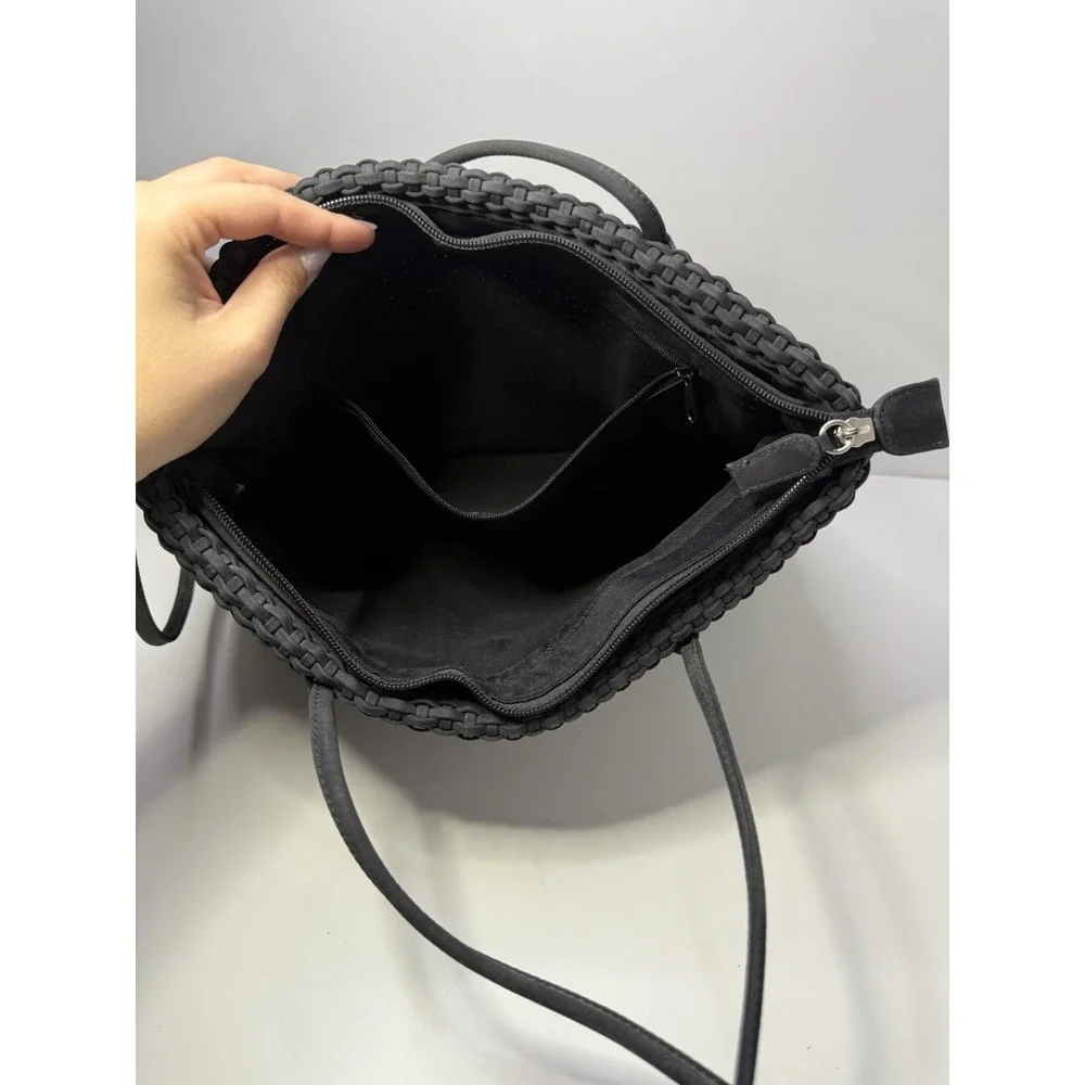 Black Woven Tote Shoulder Bag – Large Lightweight Purse with Long Straps